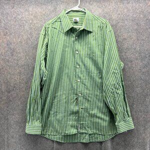 Lacoste Shirt Men 46 Green Blue Striped Button Down Preppy Oxford Cotton Classic